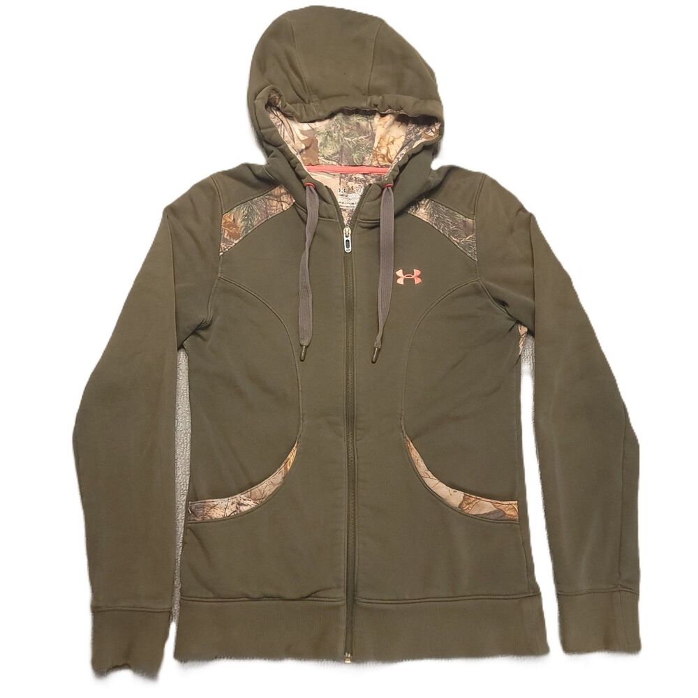 Under Armour Womens M  Hoodie Storm Full Zip Green with Camo Accents Semi Fitted